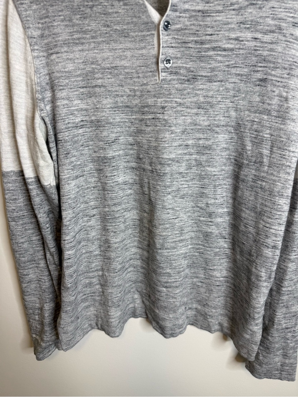 Vince Two-Tone Gray and Cream Long Sleeve Henley - Picture 4 of 10